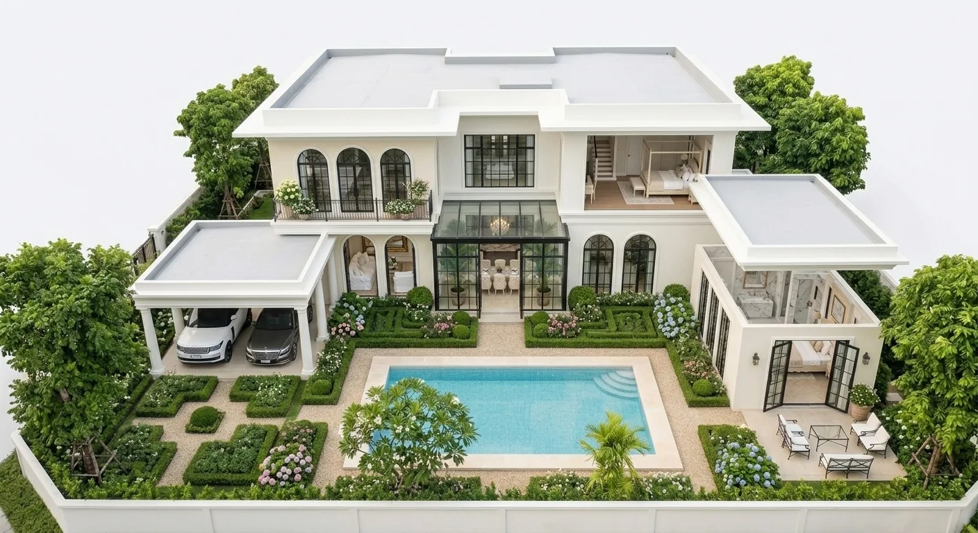 Concept A, Bright White Classical, 3D dollhouse view