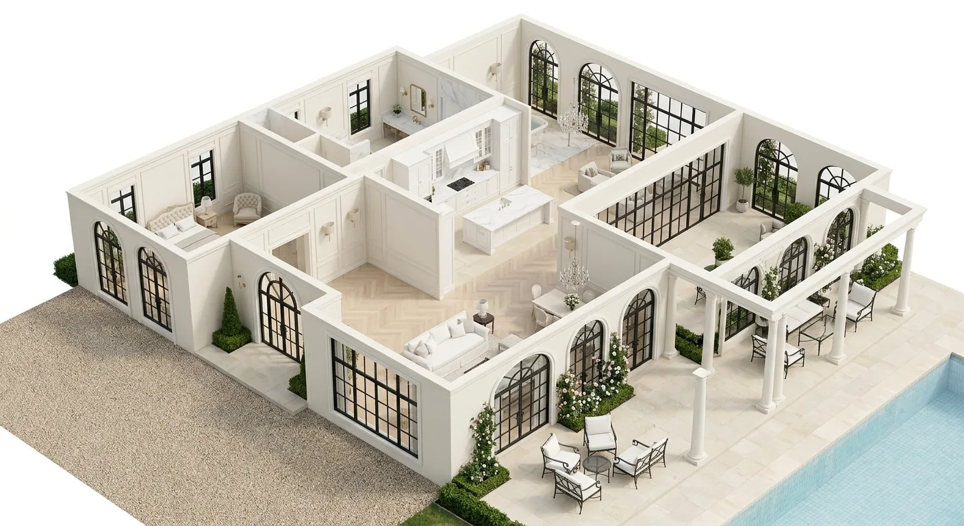 Concept A, Bright White Classical, 3D ground floor cutaway